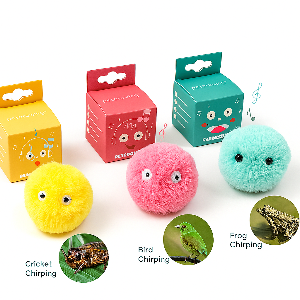 Colorful plush toys with animal sounds on a white background