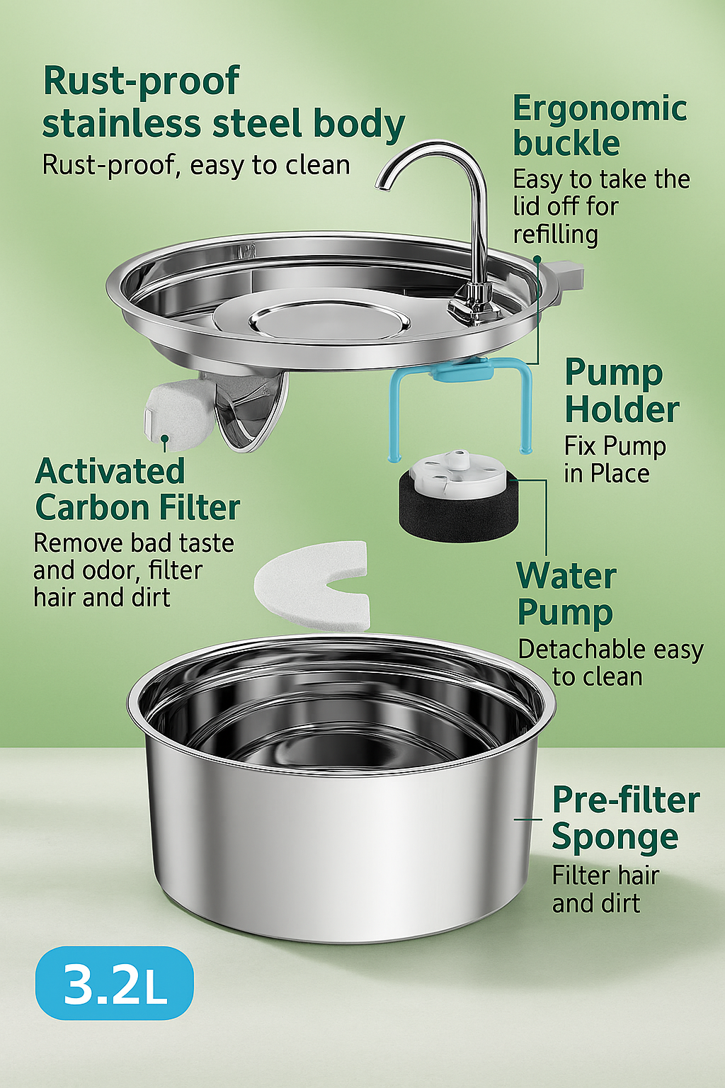 Automatic Water Fountain for Cats and Dogs