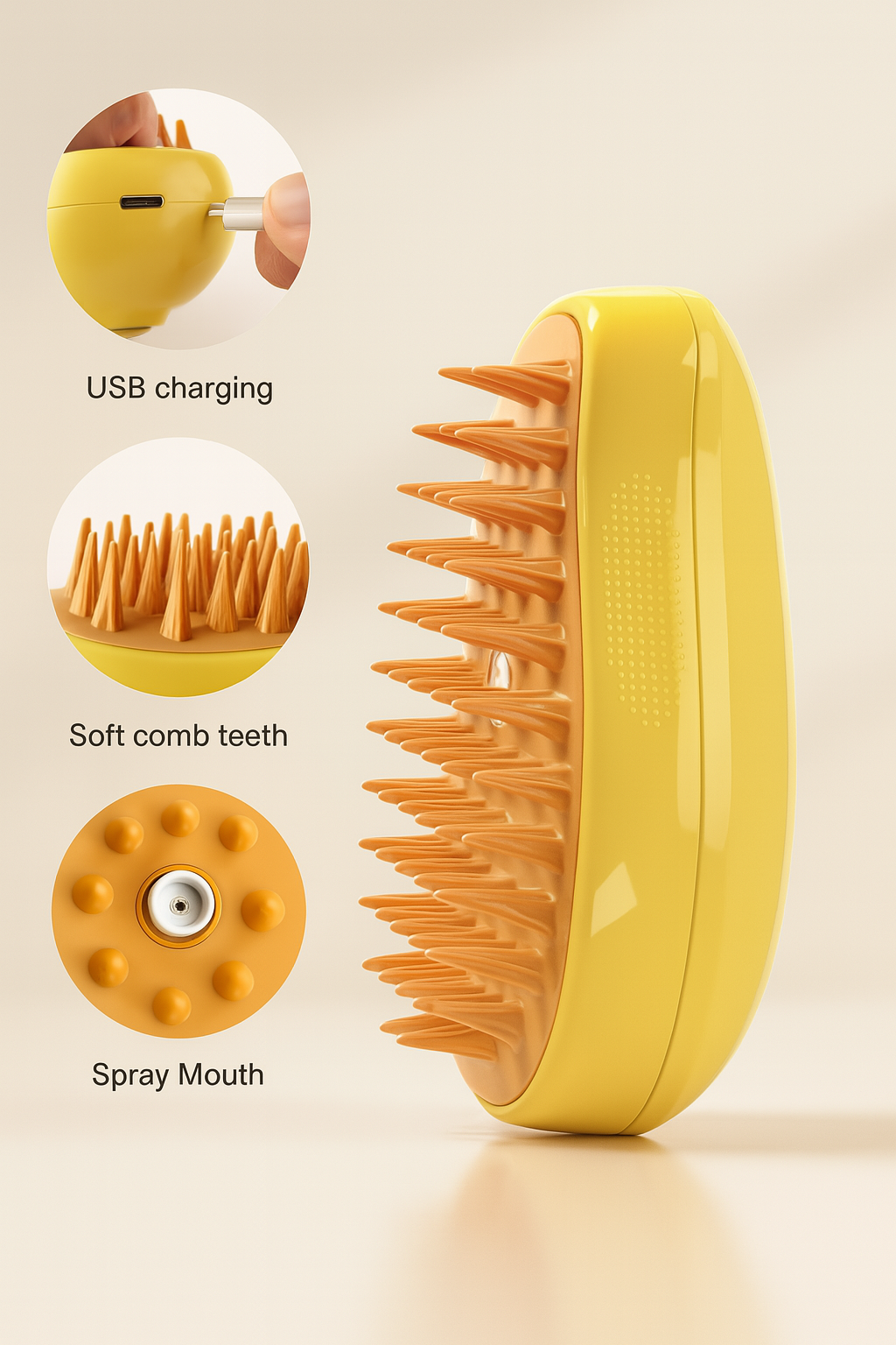 Pet Spray Massage Brush – Massaging Brush with Spray and One-Button Hair Removal