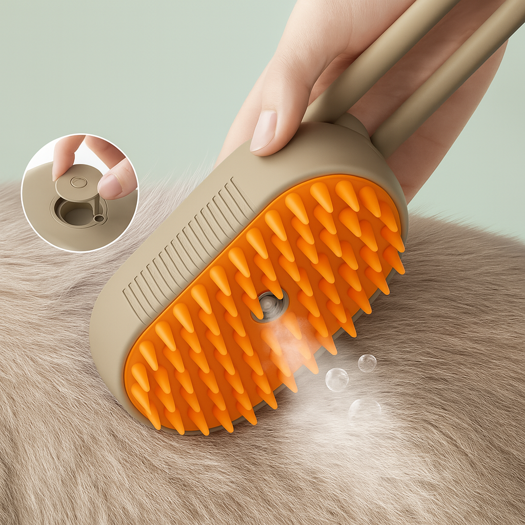 Pet Spray Massage Brush – Massaging Brush with Spray and One-Button Hair Removal