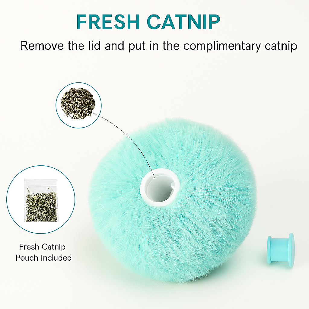 Cat toy with instructions for adding fresh catnip, on a white background.