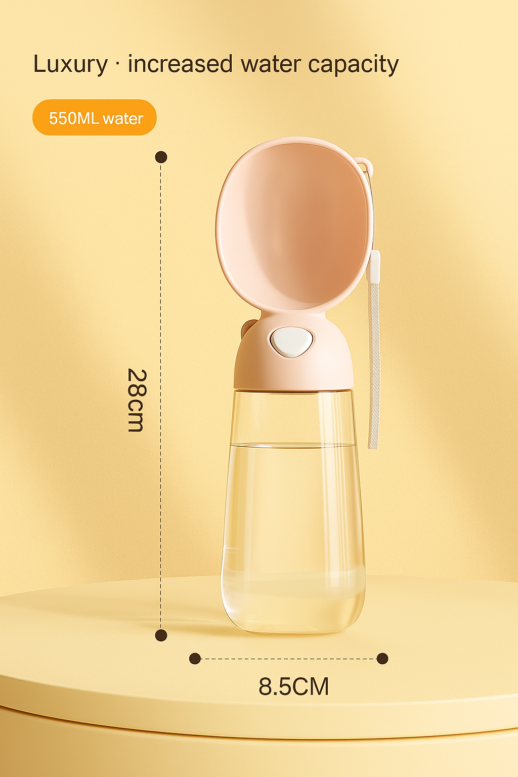 Pet water bottle with measurements on a yellow background