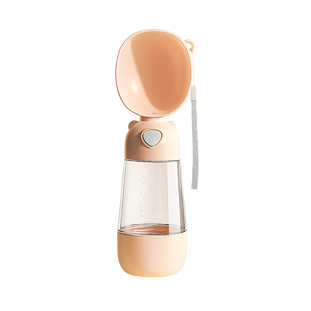 Portable water bottle with a spoon attachment on a white background