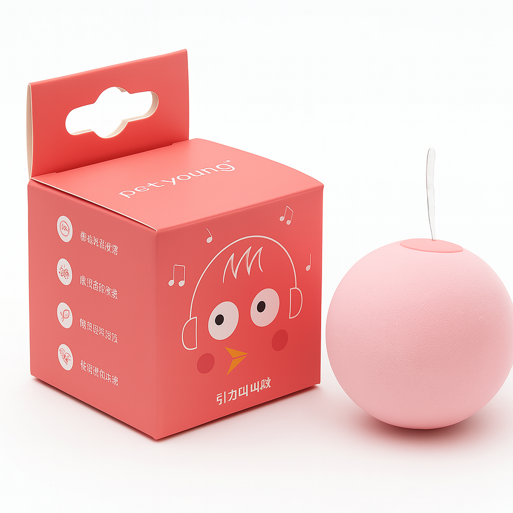 Pink product with a matching box on a white background