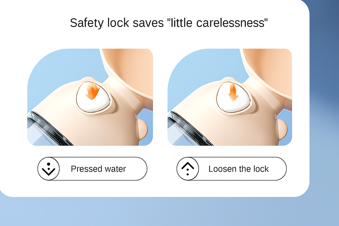 Illustration of a safety lock mechanism with text and icons on a blue background